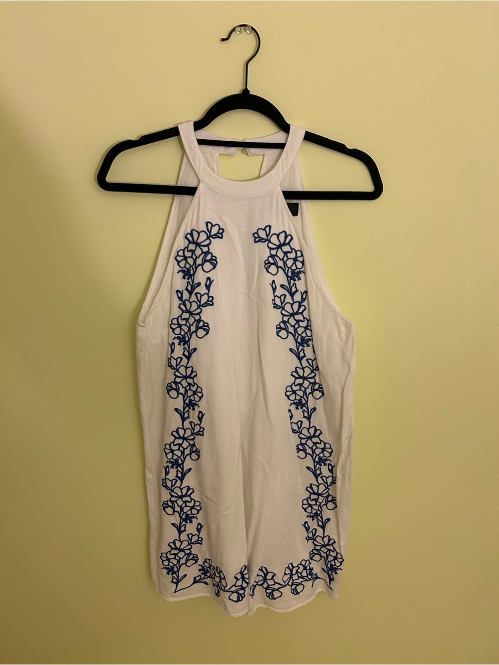 Lulu's White Halter Tank with Blue Floral Trim